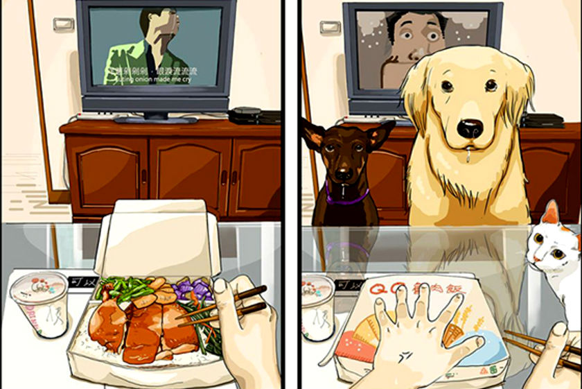 Série de ilustrações mostra o “antes e depois” da vida com um pet